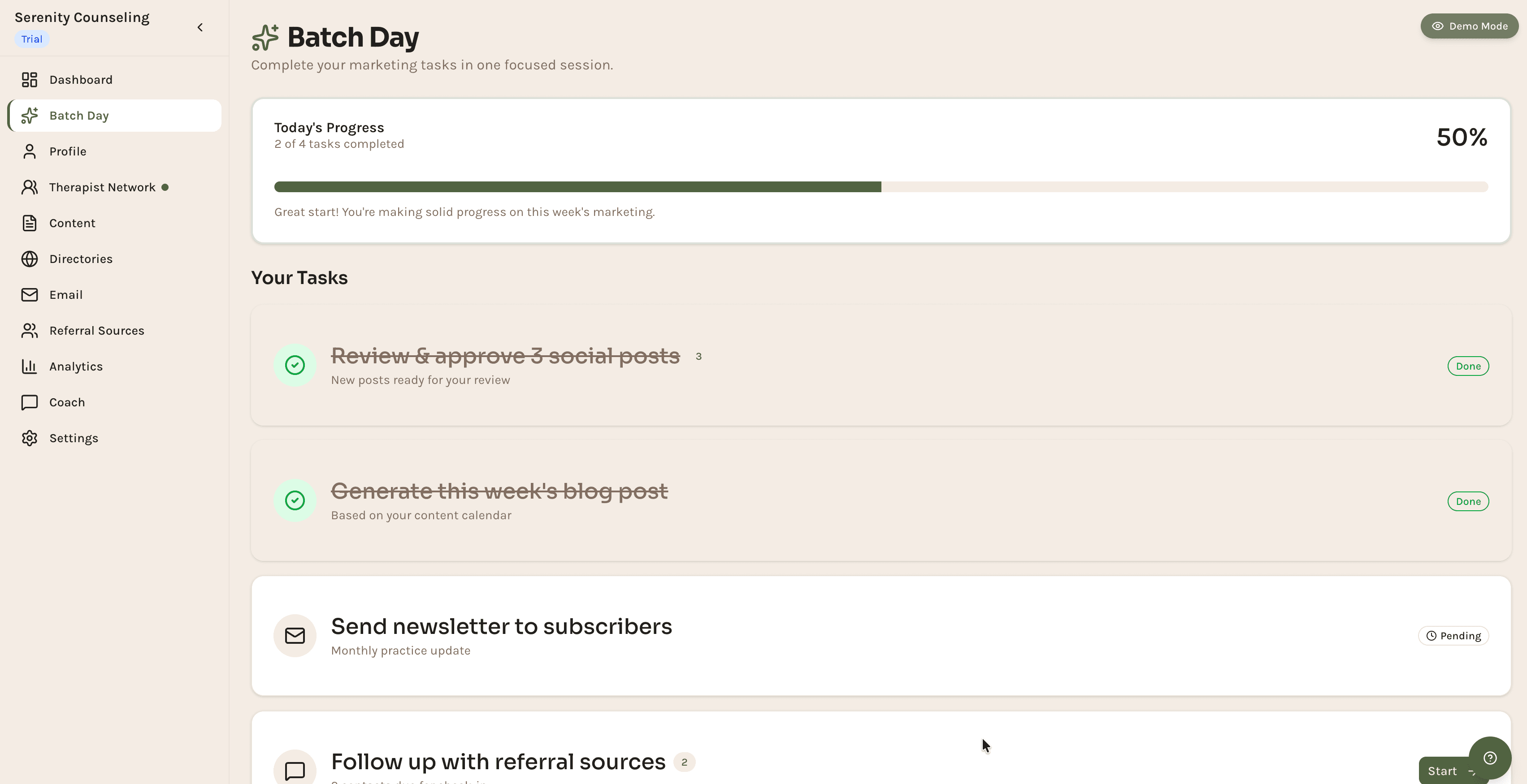 Batch Day guided workflow for monthly content tasks